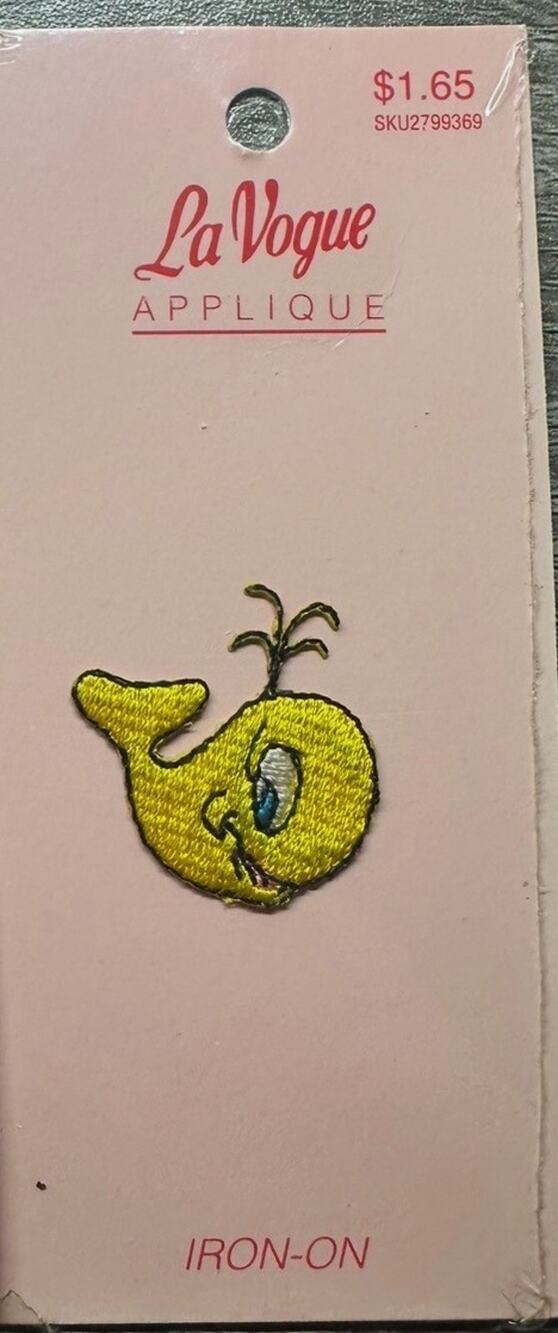 Vintage La Vogue Yellow Whale Iron On Applique Patch Spouting Water NOS